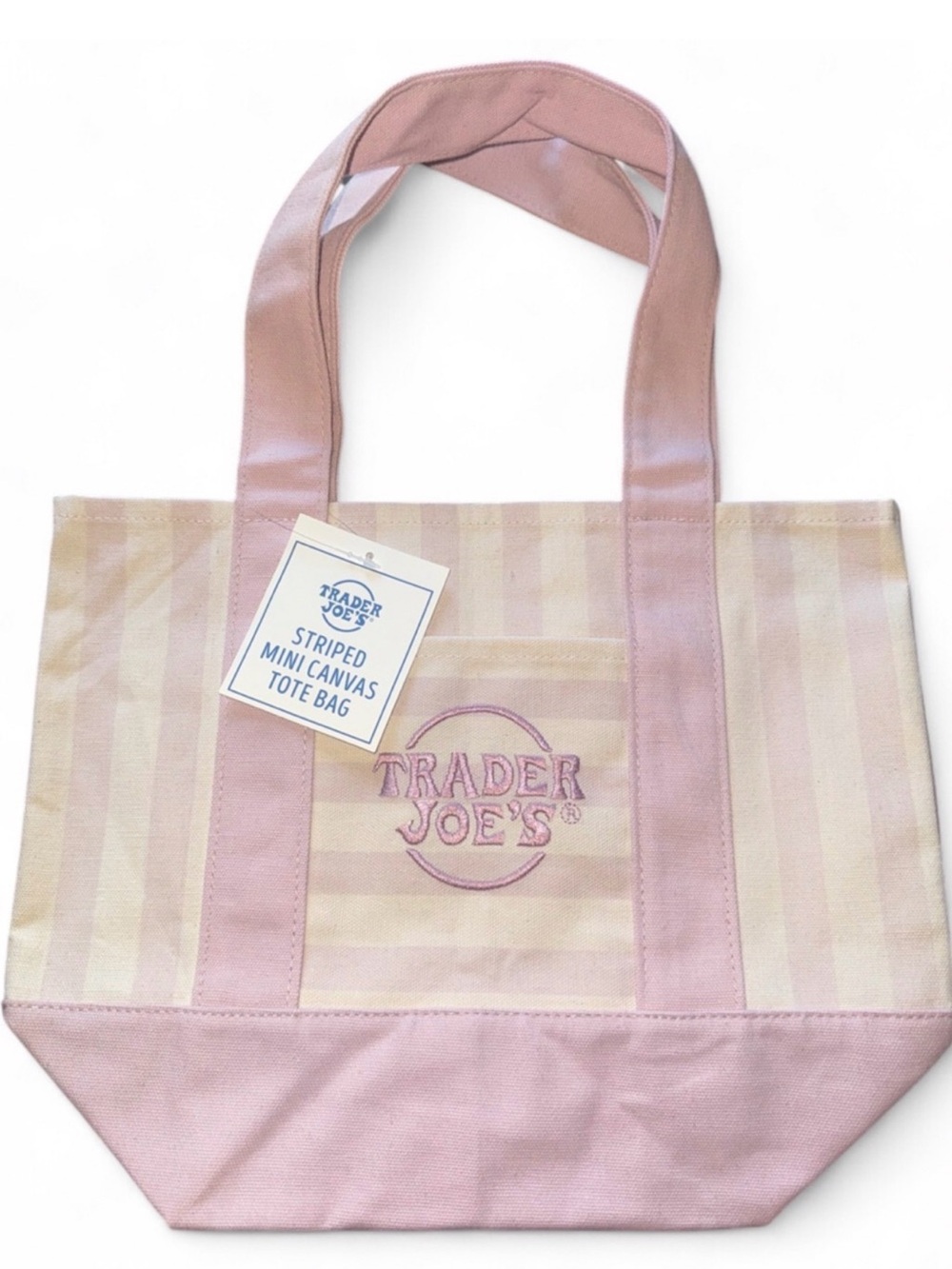 Trader Joe’s Pink and Cream Striped Mini Canvas Tote Bag - Pale Pink